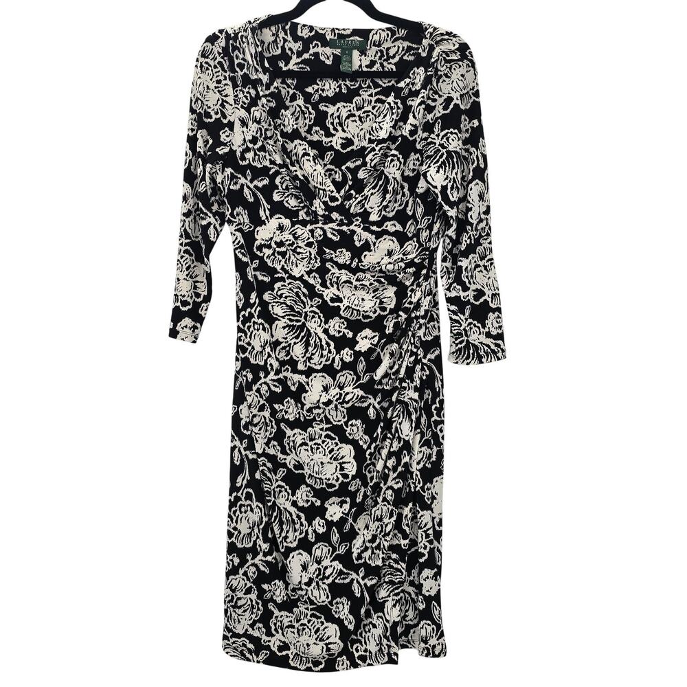 Lauren Ralph Lauren Black Floral Wrap Dress Size 6